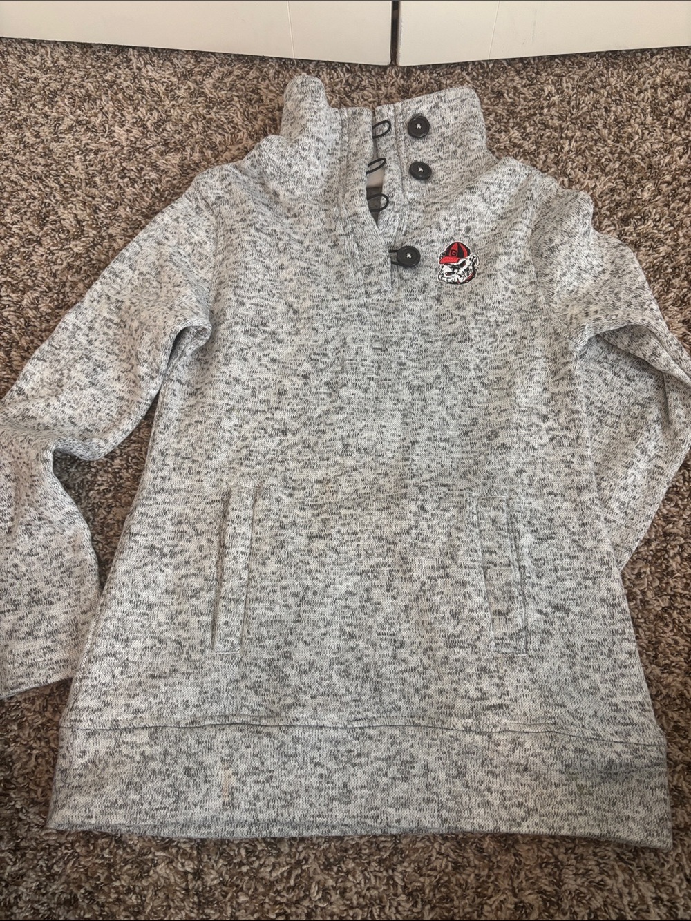Knights Apparel Heather Gray Button-Accent Pullover Hoodie With Georgia Bulldog